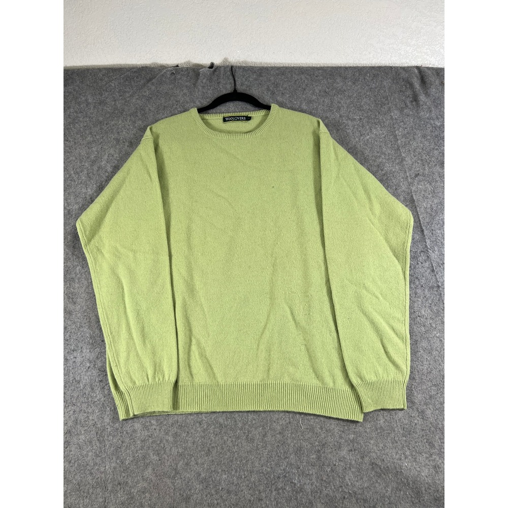 WoolOvers Sweater Mens Large Green Pure New Wool Chunky Knit Cozy Minimalist
